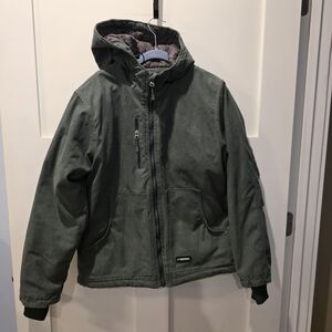 Berne Women's Hooded Jacket Heathered Green Duck Coat Quilt Lined L Outdoor